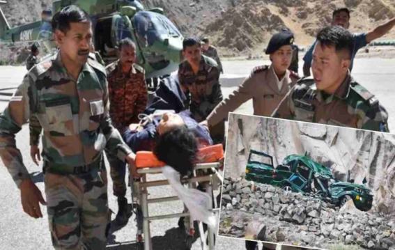 A rock fell on an army vehicle in Derbuk, Ladakh